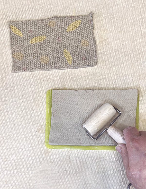3 Use a pony roller to compress the inlay designs and texture from a mold.